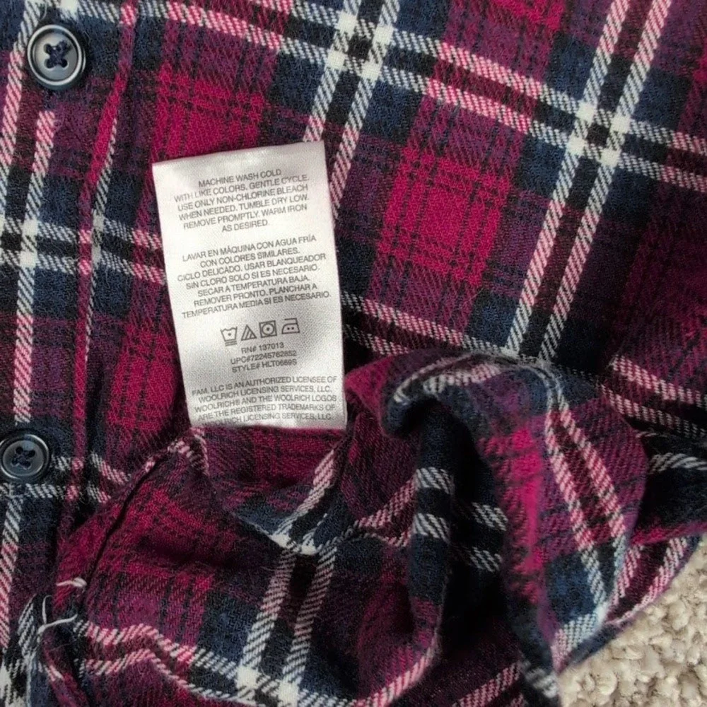 Woolrich Womens M Burgundy Blue Plaid Cotton Flannel Button Down Shirt HLT0669S